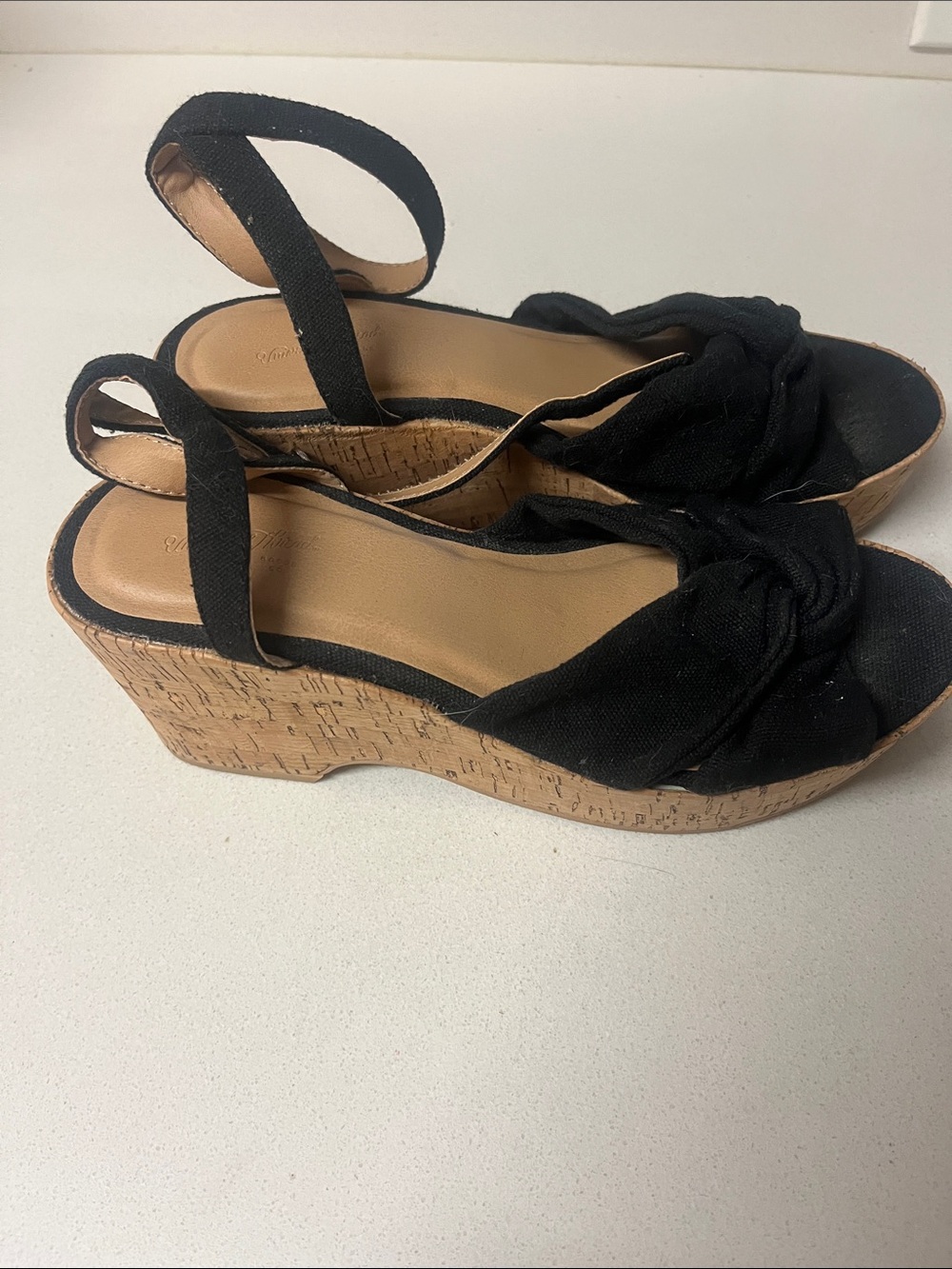 Universal Thread Black Knot Front Cork Wedge Sandals